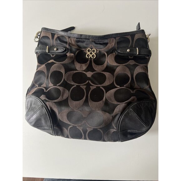 Coach Handbags - Vintage COACH #16408 Collette Signature Brown & Black Leather Cloth Bag